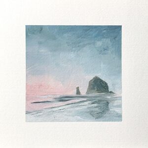 8x8 Oregon Original Oil Painting Seascape Cannon Beach Haystack Rock Art Signed